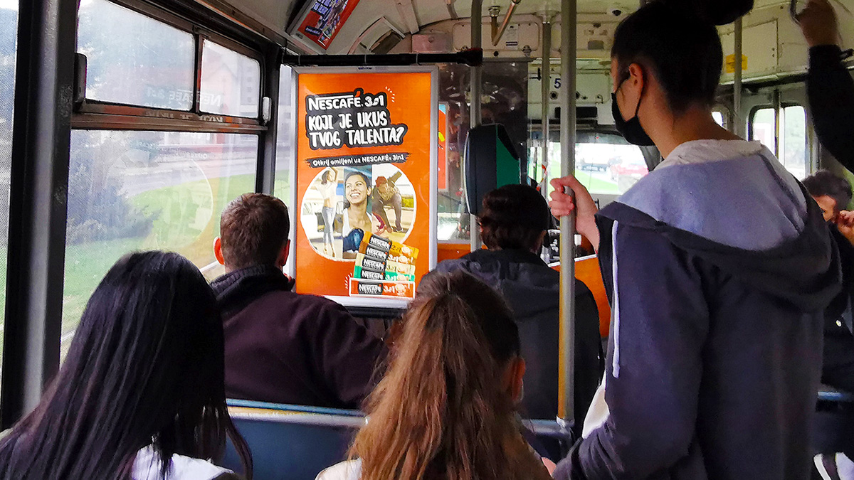 Bus indoor advertising nescafe dubai